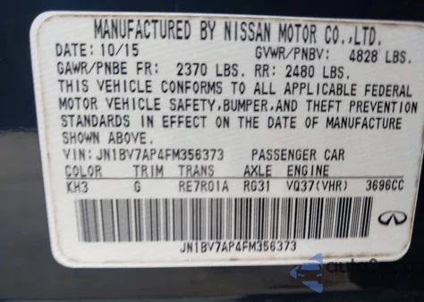 2015 Infiniti Q50 из США, поврежденный, VIN JN1BV7AP4FM356373